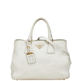 Prada Triangle Logo Plate Handbag/Shoulder Bag 2WAY BN2579 White Leather Women's PRADA