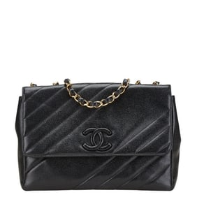 CHANEL Coco Mark Bias Stitch Chain Shoulder Bag in Black Caviar Leather for Women