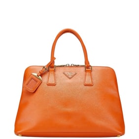 Prada Triangle Logo Plate Handbag Orange Leather Women's PRADA