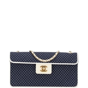 Chanel Coco Mark Quilted Chain Mini Shoulder Bag in Navy and White Canvas Patent Leather. Women's.