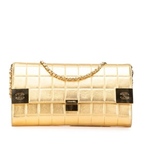 Chanel Chocobar Coco Mark Chain Shoulder Bag, Gold Lambskin, Women's, CHANEL