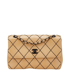 CHANEL Coco Mark Matelasse Wild Stitch Chain Shoulder Bag in Beige Lambskin for Women