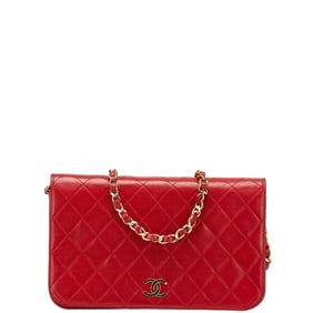 CHANEL Coco Mark Matelasse Chain Shoulder Bag in Red Lambskin for Women