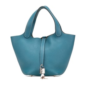 Hermes Hermès Picotin Lock PM Handbag in Blue Jean Taurillon Clemence Leather for Women