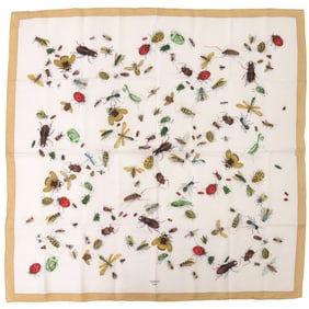 Hermès Carré 90 Insect Silk Beige Scarf Muffler 0129 HERMES