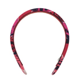 Like new Hermes Elsa Jungle Love Rainbow Silk Rose Vif Pink Headband 1457 HERMES
