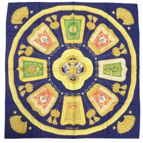 Hermès Carré 90 Poste et Cavalerie Saber Ornament Bag Silk Blue Scarf Muffler 0108 HERMES