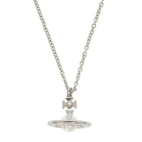 Unused Vivienne Westwood Orb Metal Faux Pearl Silver Necklace 1438