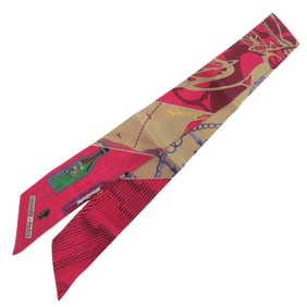 Hermès Twilly Caleche Mors et Bouteilles (Calleche and Bottle) Silk Raspberry Scarf Muffler 0130