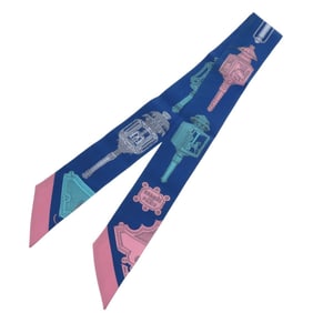 Hermès Twilly Merveilleuses Lanternes Silk Blue Scarf Muffler 0819 HERMES