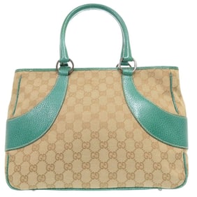 Gucci GG Canvas Handbag 113011 Tote Bag Leather Beige 0600 GUCCI