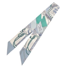 Hermès Twilly Cliquetis Silk Green/Blue Scarf/Muffler, Green, 0168, HERMES