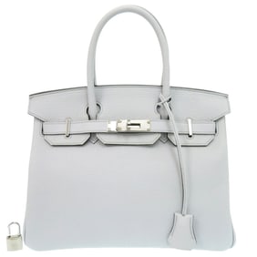 Unused Hermès Birkin 30 in Taurillon Clemence Blue Pale with Silver Hardware and U Stamp (Made