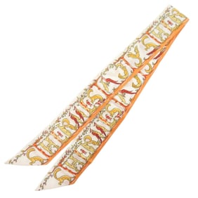 Hermès Twilly Alphabet 3 Forest Animal Silk Orange Scarf Muffler 0098 HERMES