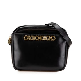 Salvatore Ferragamo Gancini Crossbody Shoulder Bag BA21 5195 Black Leather Women's