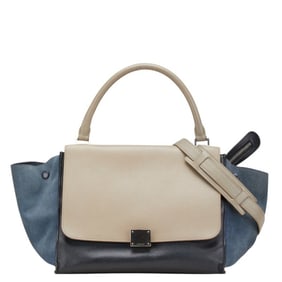 Celine Trapeze Medium Tricolor Handbag/Shoulder Bag, 2-Way, Beige, Black, Blue Leather, Women's,