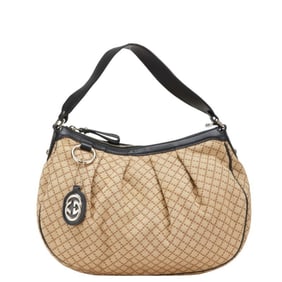 Gucci Diamante One-Shoulder Bag 232955 Beige Black Canvas Leather Women's GUCCI