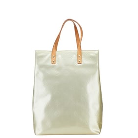 Louis Vuitton Monogram Vernis Reed MM Tote Bag Handbag M91142 Green Silver Patent Leather Women's