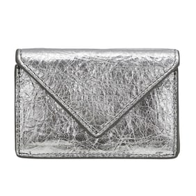 Balenciaga Women's Tri-fold Leather Paper Mini Wallet in Metallic Silver (391446)