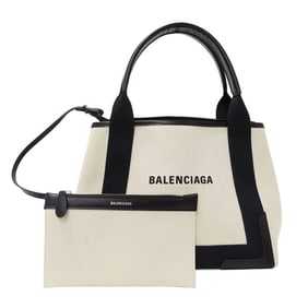 Balenciaga Women's Navy Cabas S Canvas Handbag (339933) in White and Black. Includes a simple pouch.