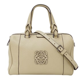LOEWE Women's Anagram Fusta 25 Leather Mini Boston Bag, Beige, Handbag, Shoulder 2-Way, Crossbody
