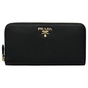 Prada Saffiano Black Long Wallet (1ML506) for Men and Women, Round Zipper closure with Logo Simple