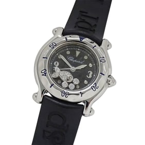 Chopard Happy Sport Fish Diamond Quartz Watch for Women, Stainless Steel, Rubber, Silver, Black,