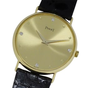 Piaget Gubenaa Men's Watch, 4-Piece Diamond, Hand-Wound, 750YG Leather, 90659, Round, Overhauled and