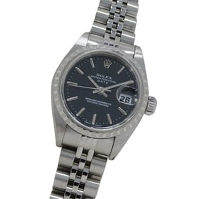 Rolex Oyster Perpetual Date 79240, A-series, Women's Automatic Watch, Stainless Steel, Silver/Black,