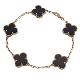 Van Cleef & Arpels Vintage Alhambra Bracelet for Women, 5 Motifs, 750YG Onyx and Yellow Gold,