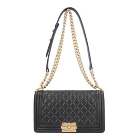 CHANEL Boy Chanel Shoulder Bag, Lambskin, A67086, Black, Women's, Chain