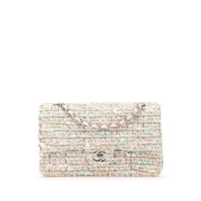 Chanel Matelasse 25 Coco Mark Double Flap Silver Hardware Chain Shoulder Bag Pink White Multicolor