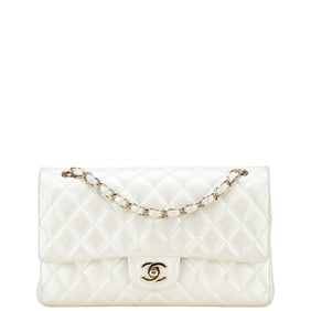 CHANEL Matelasse 25 Coco Mark Double Flap Chain Shoulder Bag Handbag White Lambskin Women's