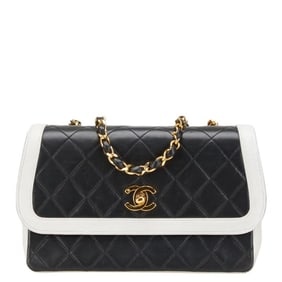 CHANEL Coco Mark Matelasse Chain Shoulder Bag in Black and White Lambskin for Women