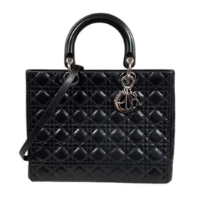 Christian Dior Lady Large Cannage Shoulder Bag in Black Leather for Women