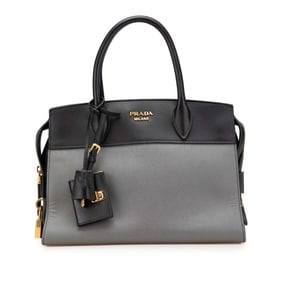 Prada Esplanade Two-Tone Handbag 1BA046 in Black and Grey Saffiano Leather for Women