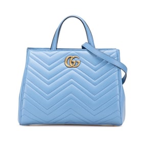 Gucci GG Marmont 2-Way Handbag/Shoulder Bag 448054 Blue Leather Women's GUCCI