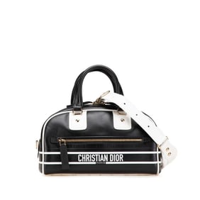 Christian Dior Dior Vibe Bowling Bag, Handbag/Shoulder 2-Way, Black/White Leather, Women's