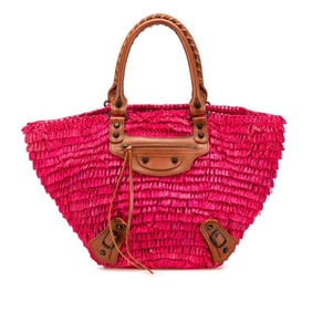 Balenciaga Handbag Basket Bag 286990 Pink Brown Raffia Leather Women's BALENCIAGA