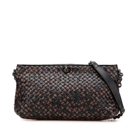 Bottega Veneta Intrecciato Chain Shoulder Bag in Black Brown Leather for Women