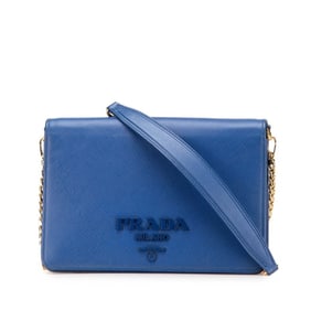 Prada Chain Shoulder Wallet Bag 1BP012 Blue Saffiano Leather Women's PRADA