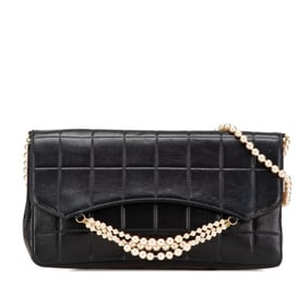 CHANEL Chocobar Shoulder Bag in Black Lambskin with Faux Pearls for Women