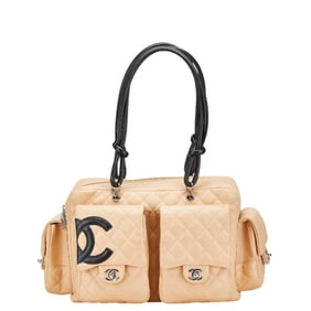 CHANEL Cambon Line Shoulder Bag/Handbag in Beige and Black Leather for Women