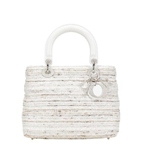 Christian Dior Dior Lady Canage Tweed Handbag in White and Multicolor Canvas Leather for Women