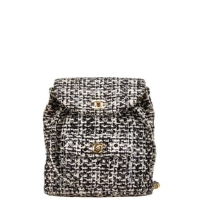 Chanel Matelasse Coco Mark Gold Hardware Chain Backpack Black White Tweed Sequins Women's CHANEL
