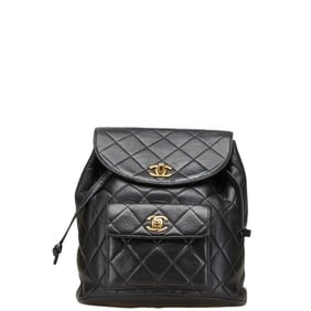 CHANEL Matelasse Coco Mark Gold Hardware Chain Backpack Black Lambskin Women's