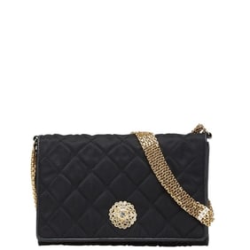 CHANEL Matelasse Rhinestone Chain Shoulder Bag in Black Satin and Leather for Women