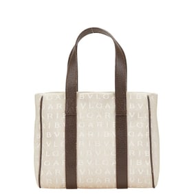 Bvlgari Logomania Handbag Mini Tote Bag Beige Brown Canvas Leather Women's BVLGARI
