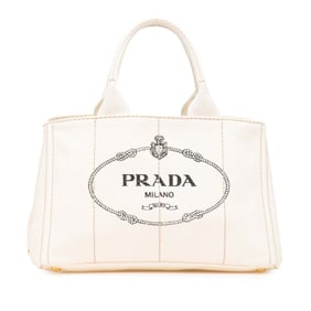 Prada Canapa M Handbag Tote Bag BN1877 Ivory White Canvas Women's PRADA