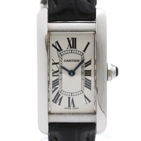 CARTIER Tank Americaine SM Steel Leather Quartz Ladies Watch WSTA0016
